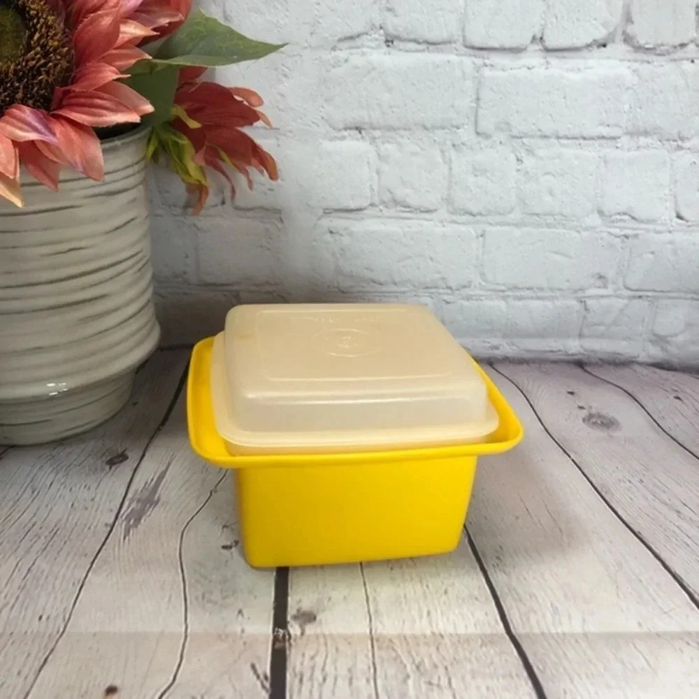 Vintage Tupperware jam dish with seal yellow storage kitchen